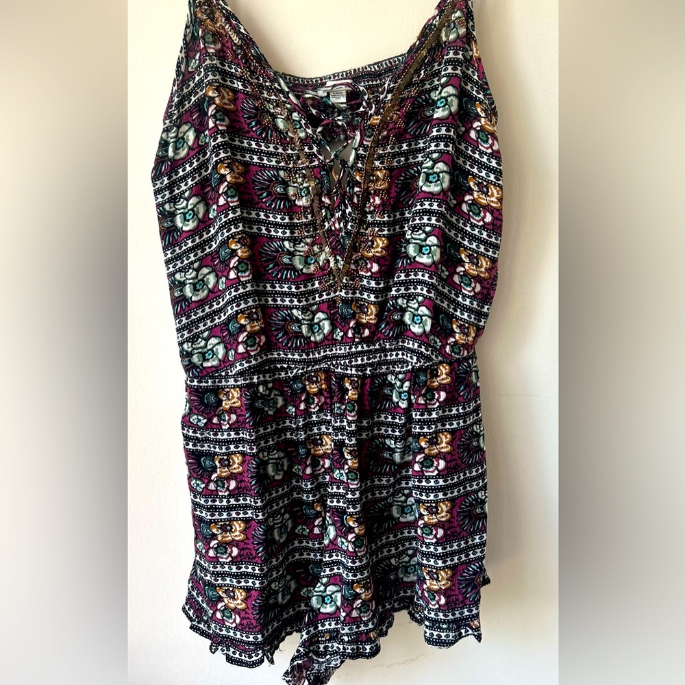 Romper with lace up front